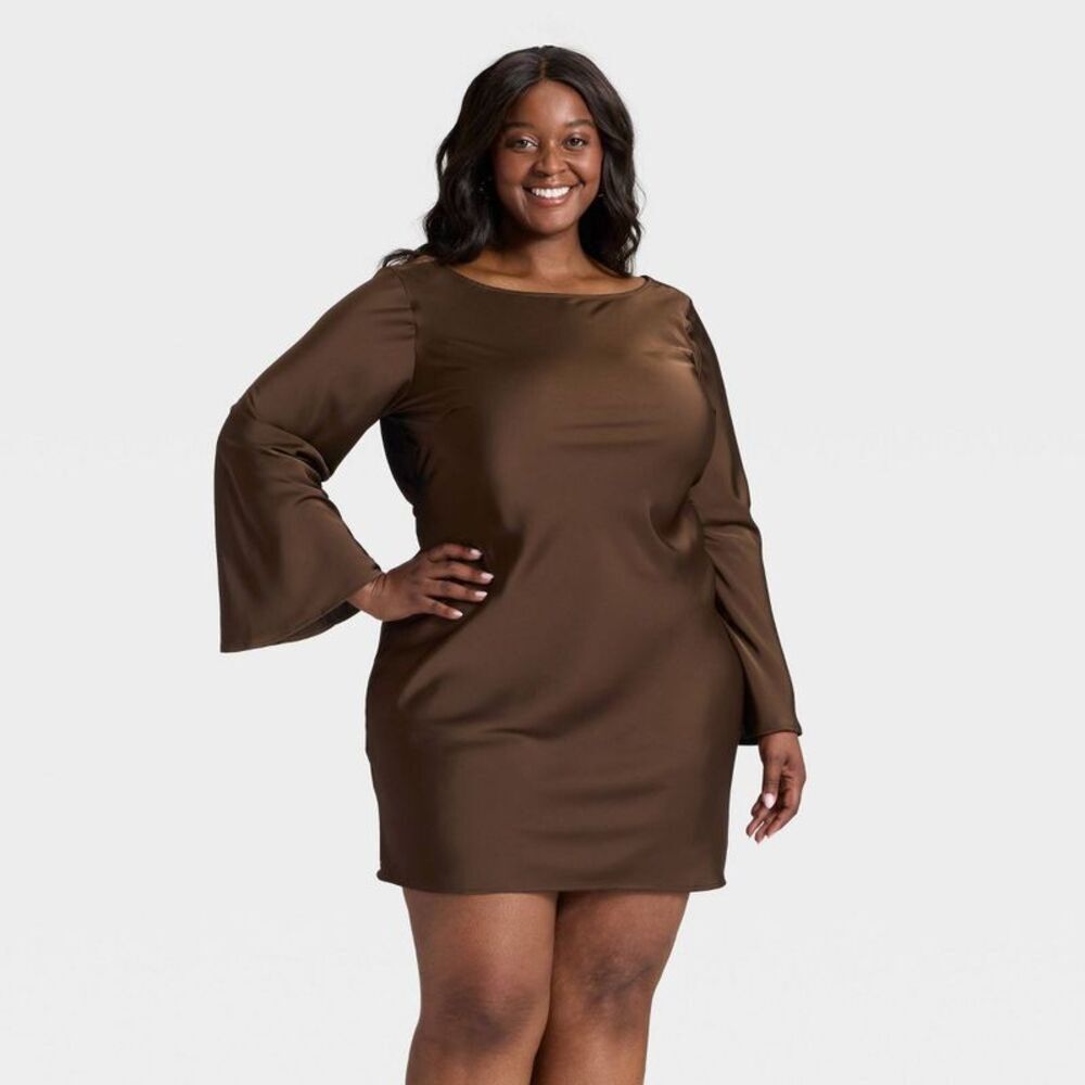 Women's Twist Back Mini Dress - A New Day Brown XXL